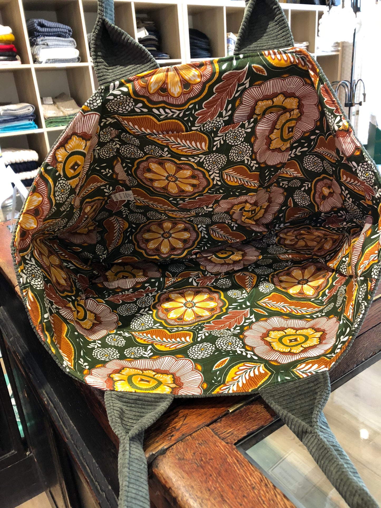 Cotton Corduroy Market Tote - "Anthonin" Khaki