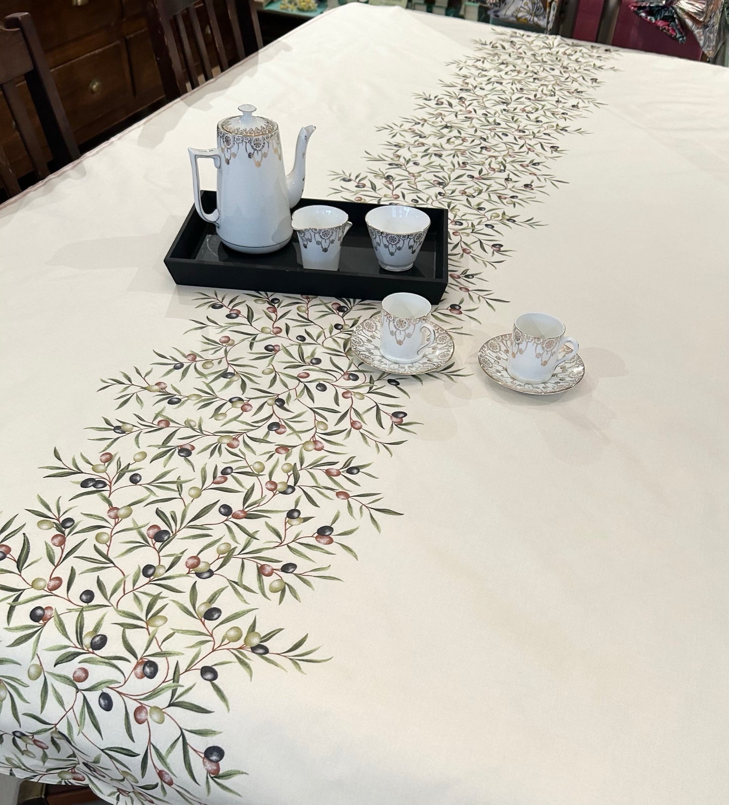 L'Ensoleillade Acrylic Coated Tablecloth: "Clos Des Oliviers" Ecru