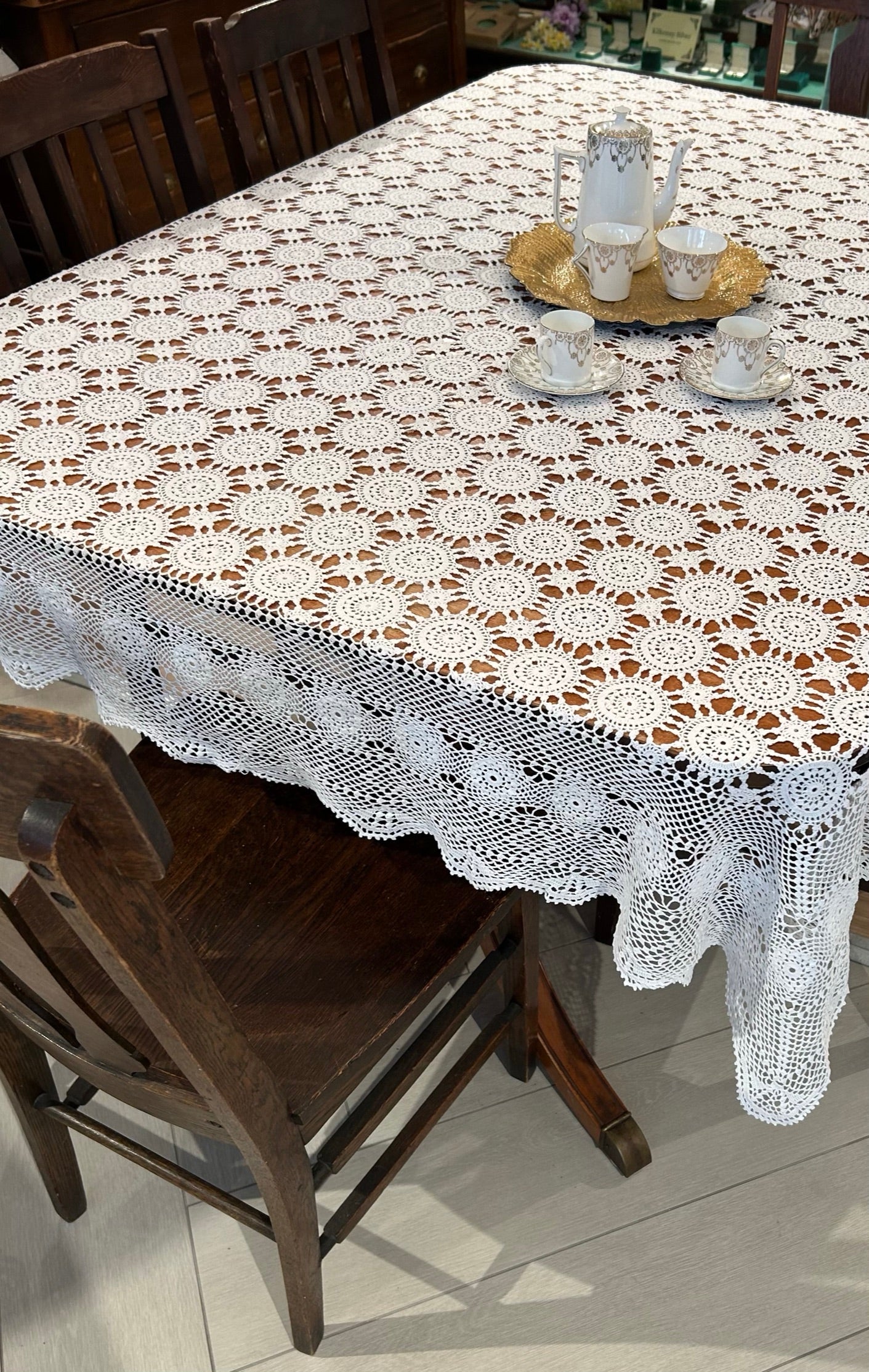100% Cotton Crochet Tablecloth - White