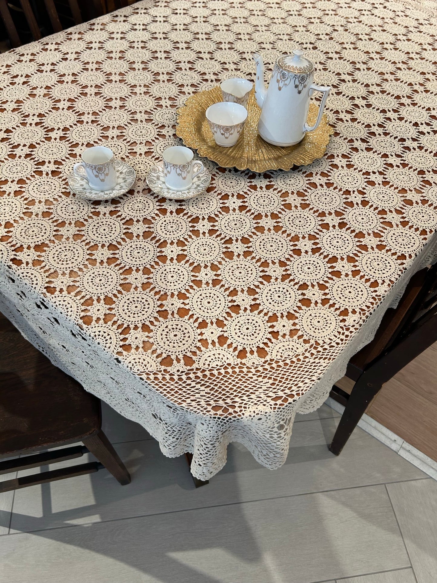 100% Cotton Crochet Tablecloth - White