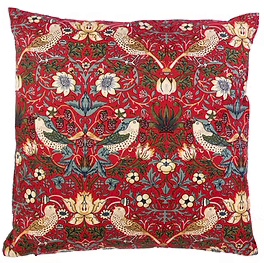 William Morris Throw Cushion: "Strawberry Thief" Red