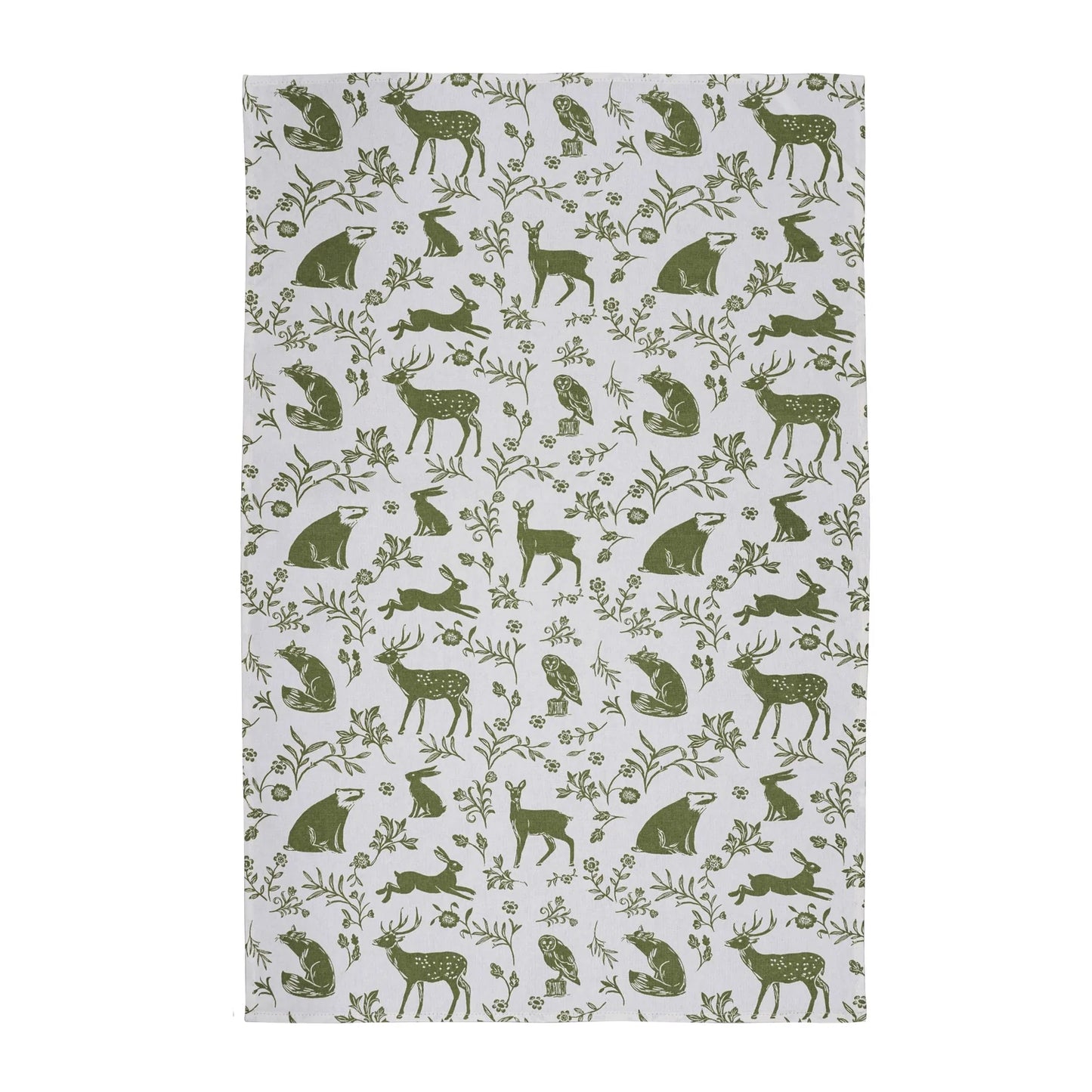 Tea Towel "Forest Friends" - Sage/White