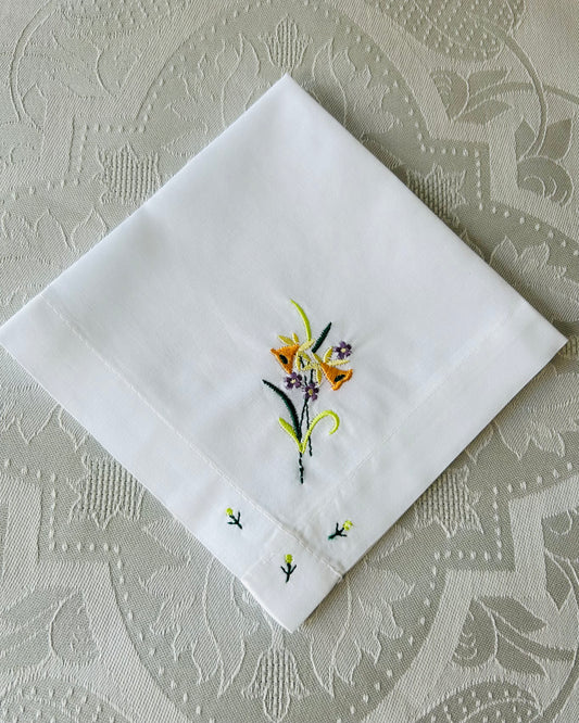 Handkerchief Ladies - Embroidered Wide Hem Daffodils