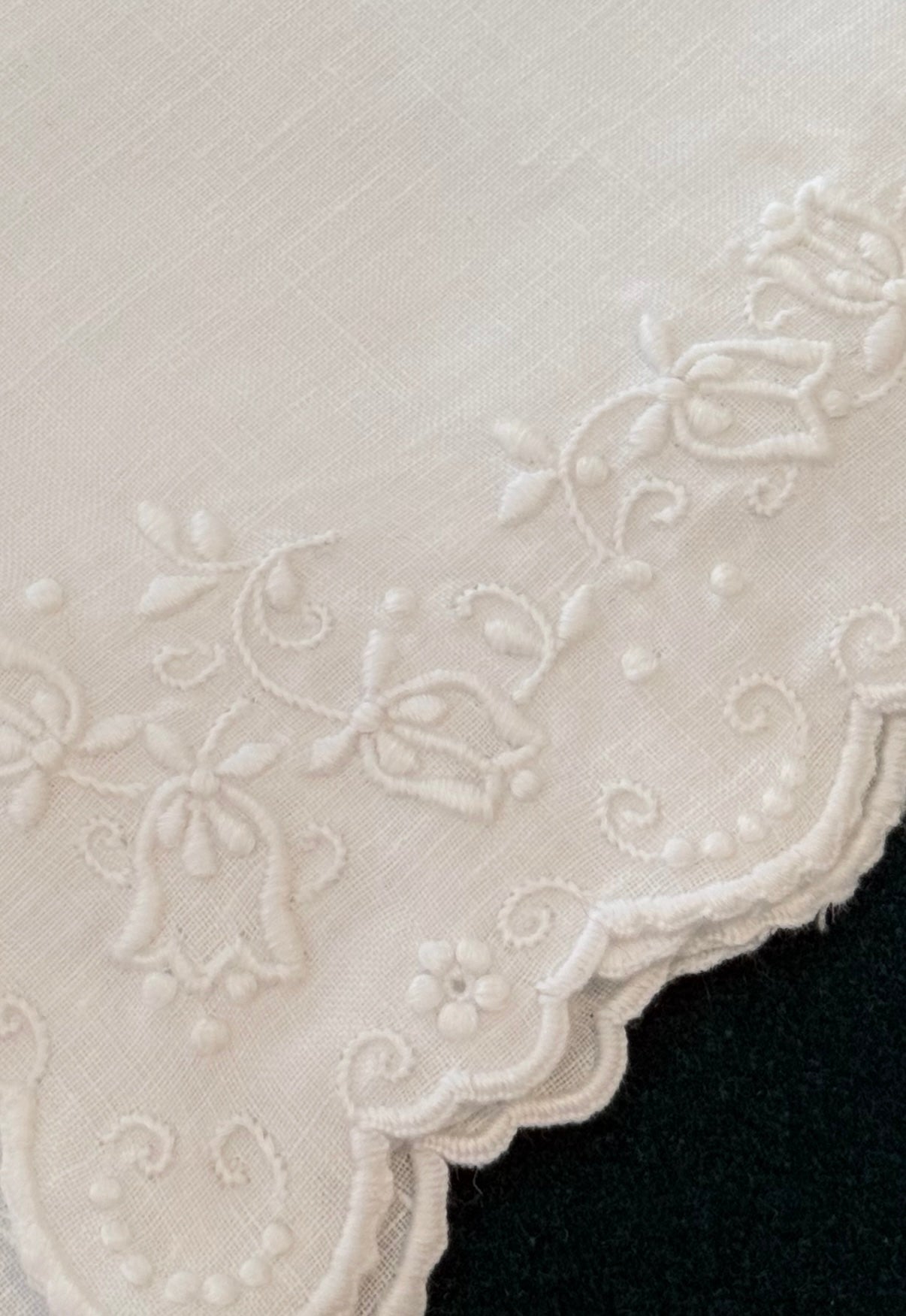 Handkerchief Ladies - Madeira Linen With Tulip & Rose Embroidered Hem