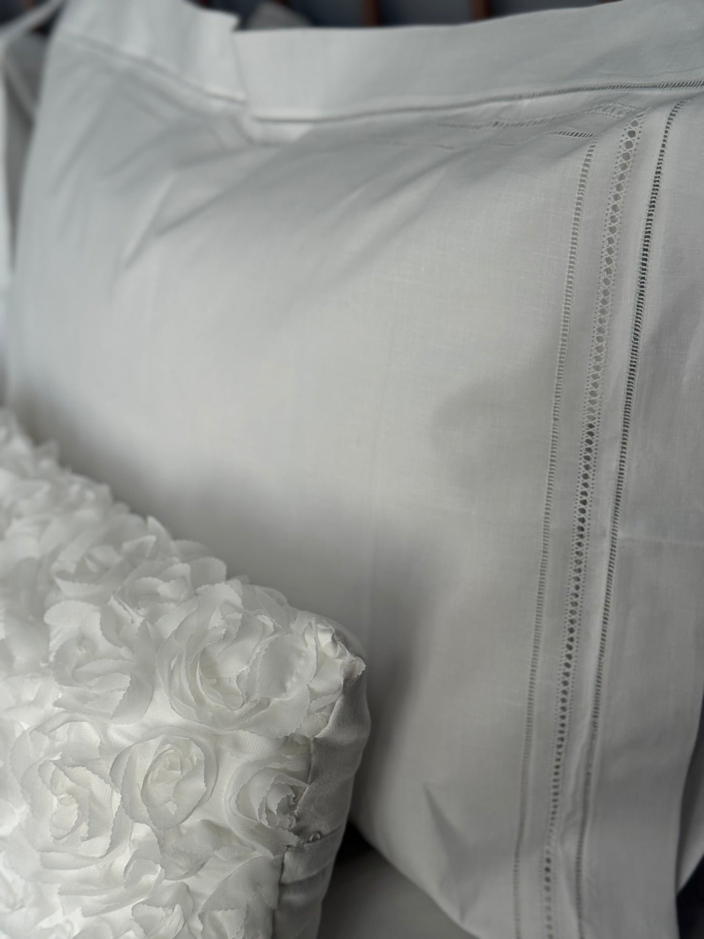 Vintage Luxury Linen Pillow Shams - White