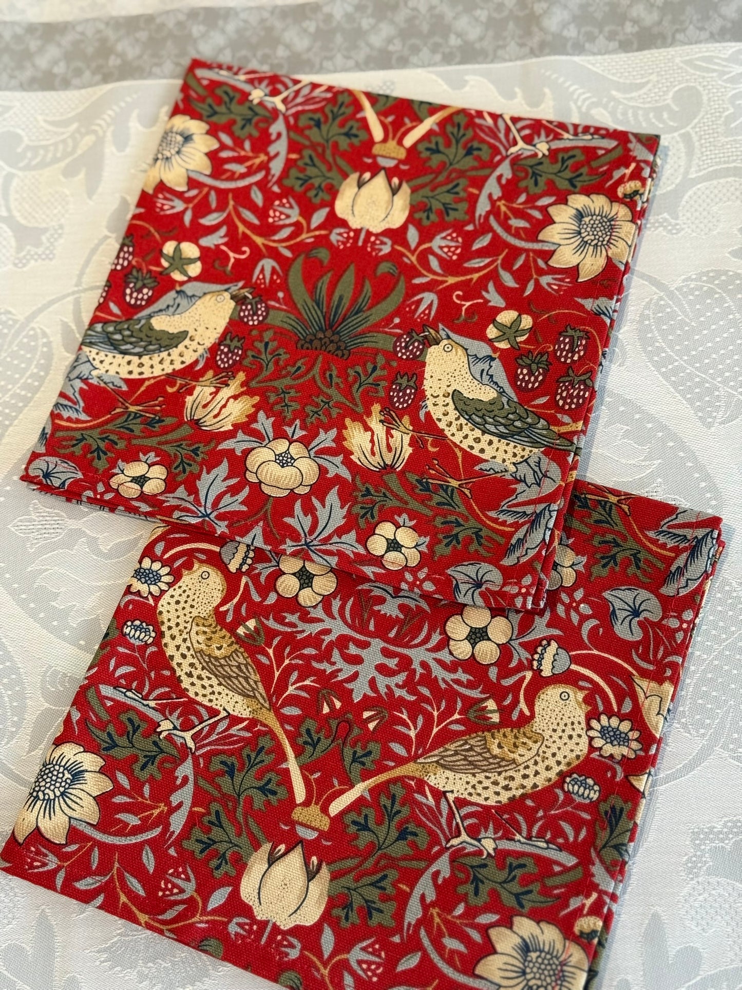 Cotton Napkin: William Morris "Strawberry Thief" Red
