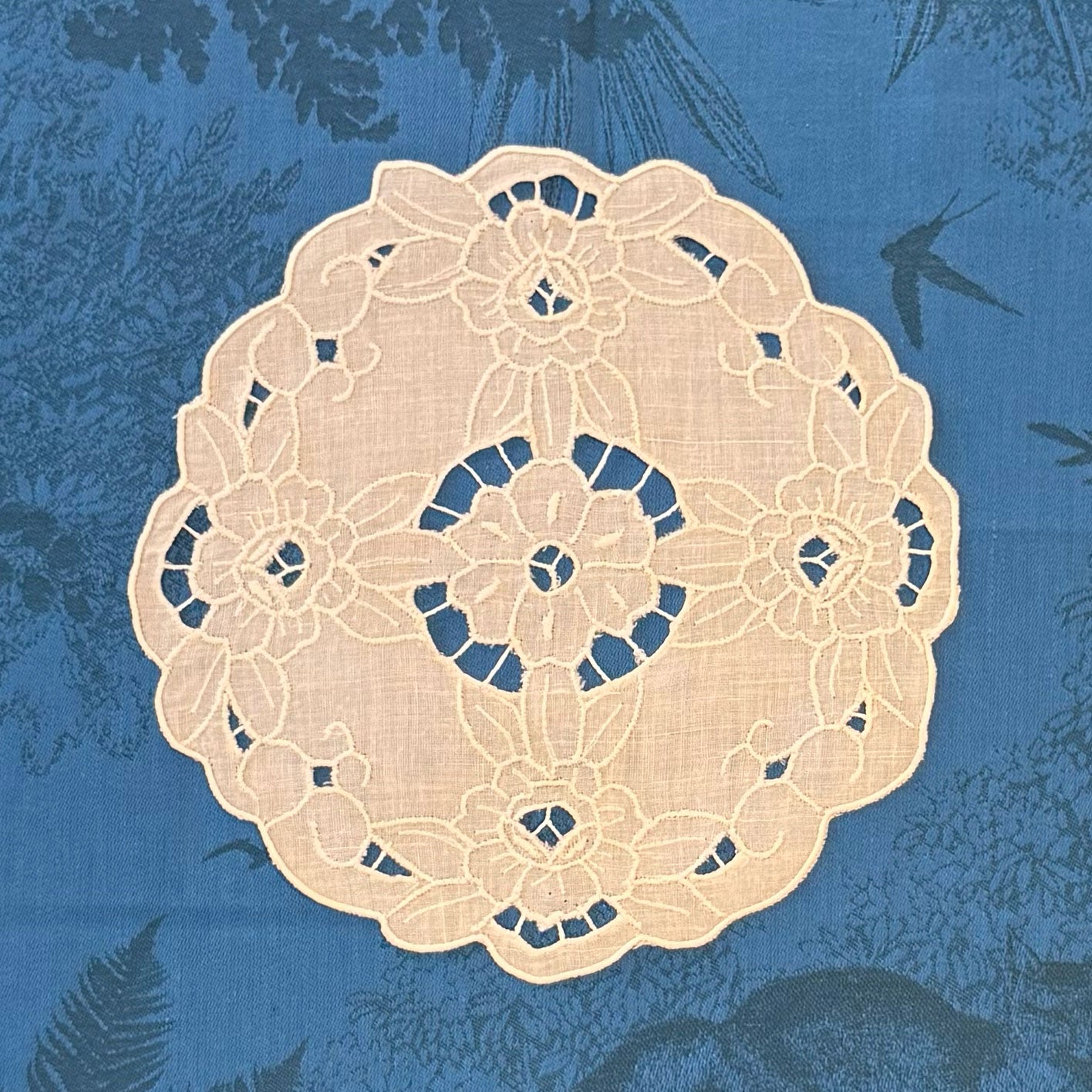 Linen/Cotton Hand Embroidered Cutwork Doily
