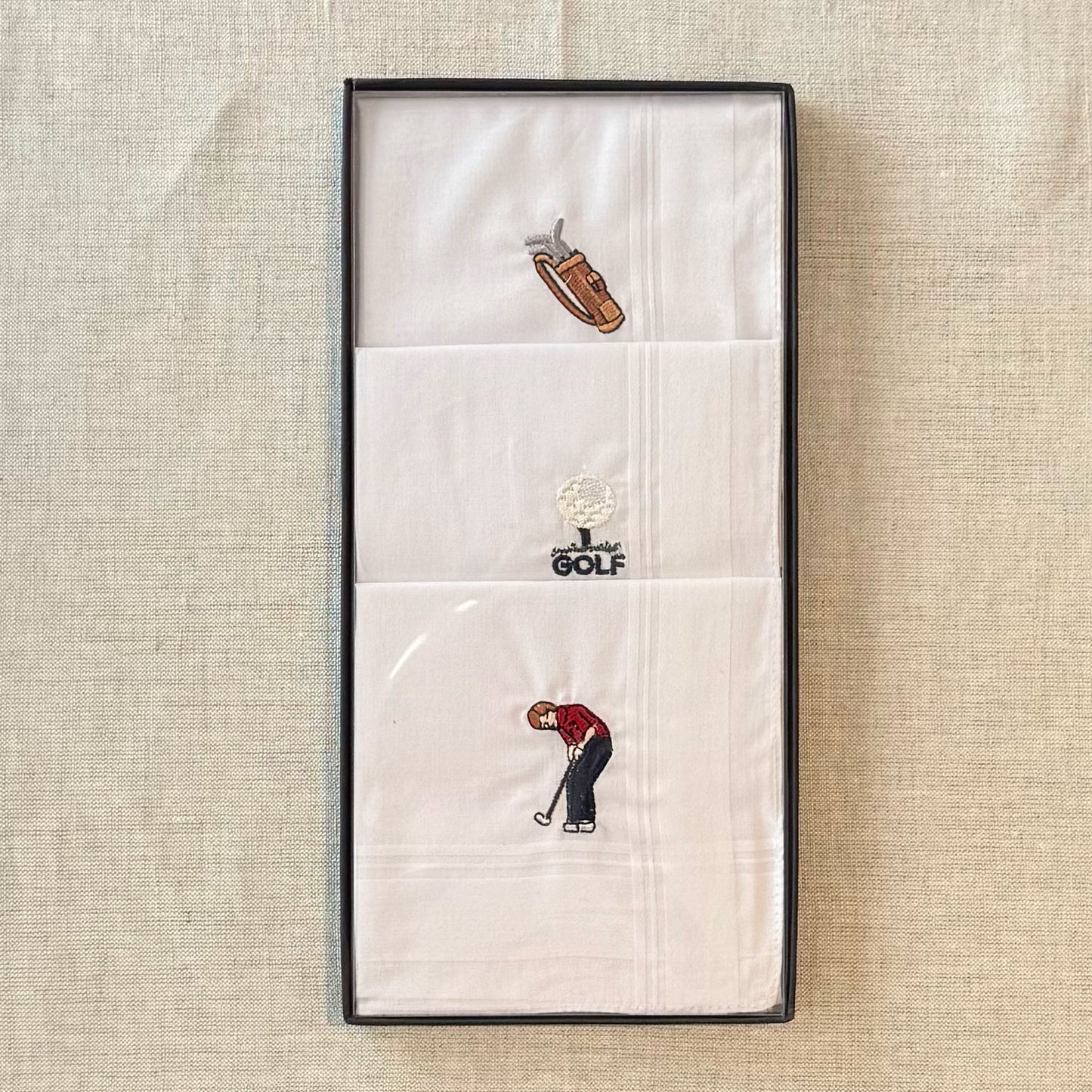 Handkerchief Men's - Box Set of Three, Embroidered with Golf Motifs