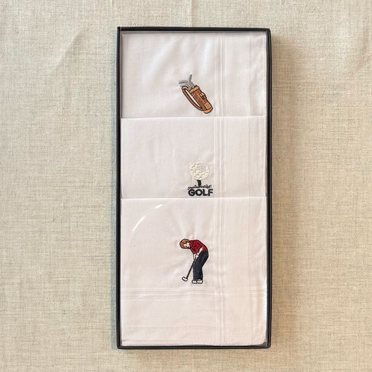 Handkerchief Men's - Box Set of Three, Embroidered with Golf Motifs
