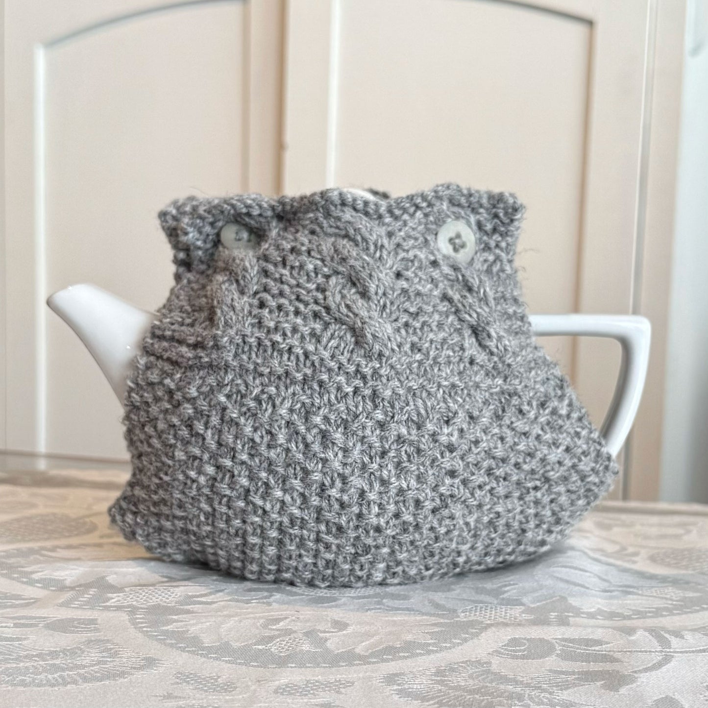 Hand Knit Irish Tea Cosy - "Maeve" Grey