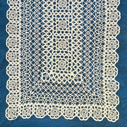 Tatted Cotton Runner - White Closed Edge Rectangle