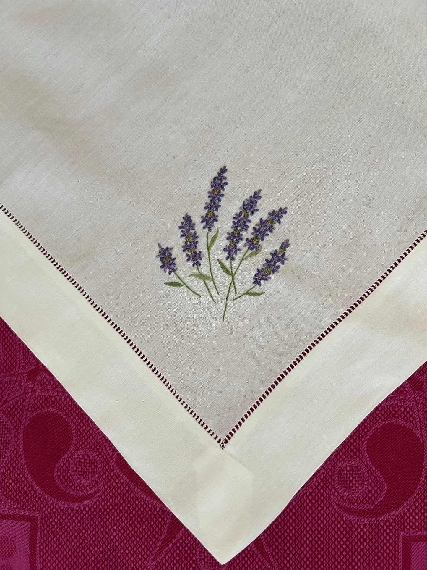 Clearance! Linen/Cotton Embroidered Table Center - "Lavender"