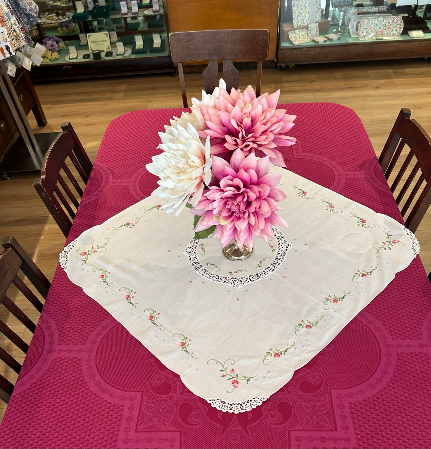 Cotton Cross Stitch Tablecloth - White With Embroidery