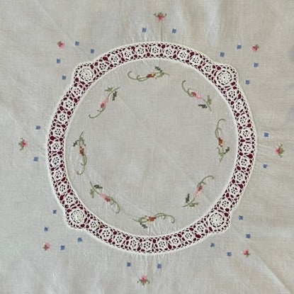 Cotton Cross Stitch Tablecloth - White With Embroidery