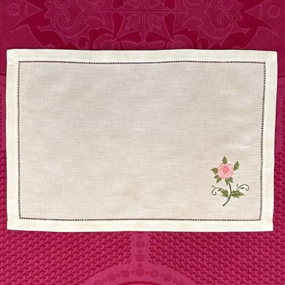 Clearance! Linen/Cotton Embroidered Placemat - "Rose"