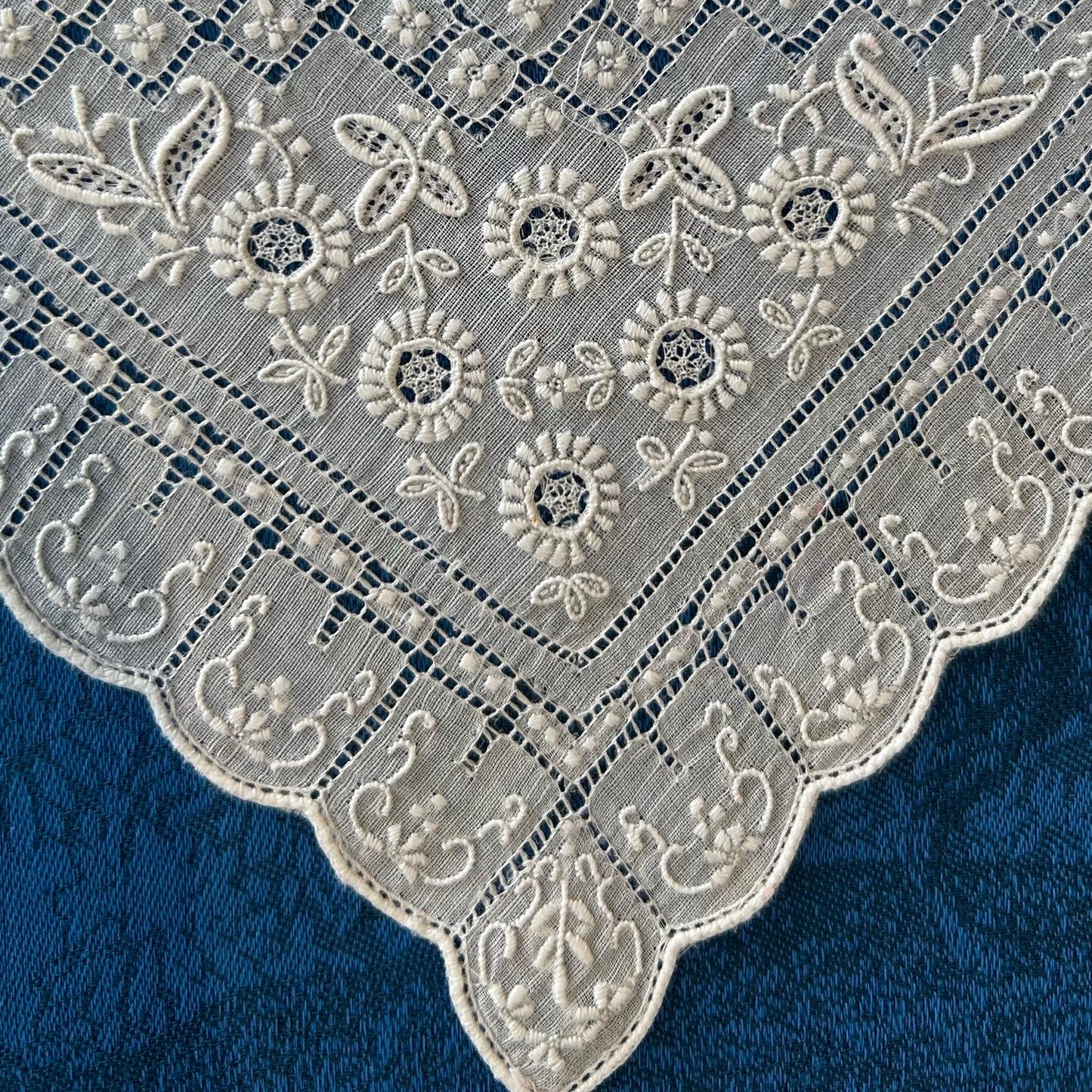 Handkerchief Ladies - "Mother Of The Bride": Full Floral Embroidery with Scalloped Edge