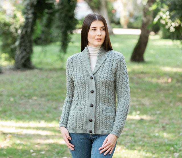 Ladies Merino Shawl Neck Cardigan Skylight