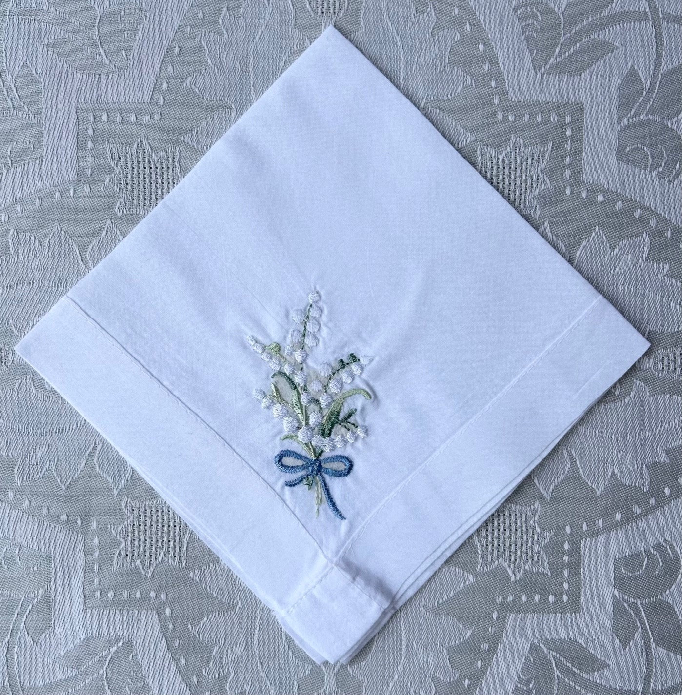 Handkerchief Ladies - Embroidered Wide Hem Lily of the Valley