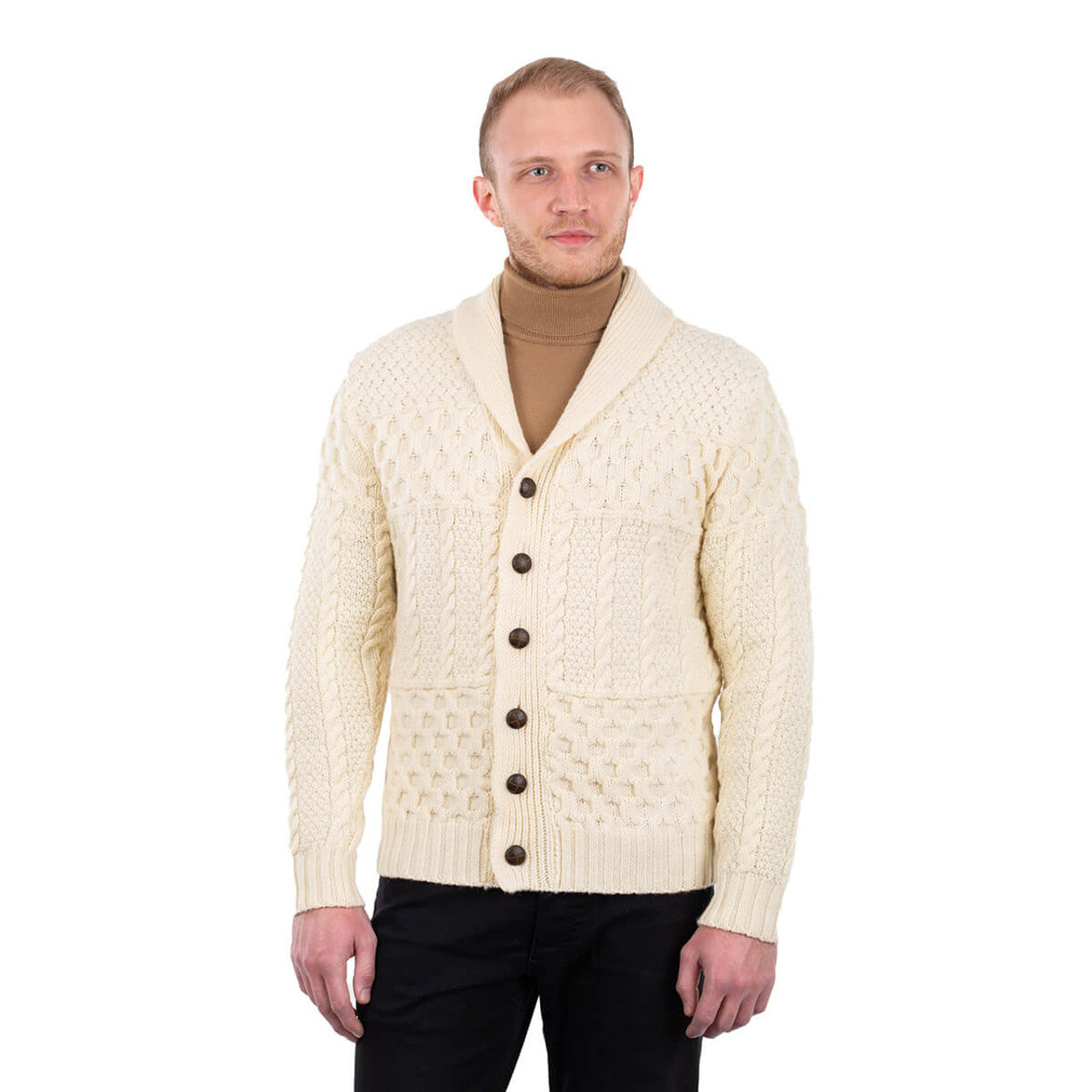 Men's Cable Shawl Collar Cardigan Natural – Irish Linen Stores