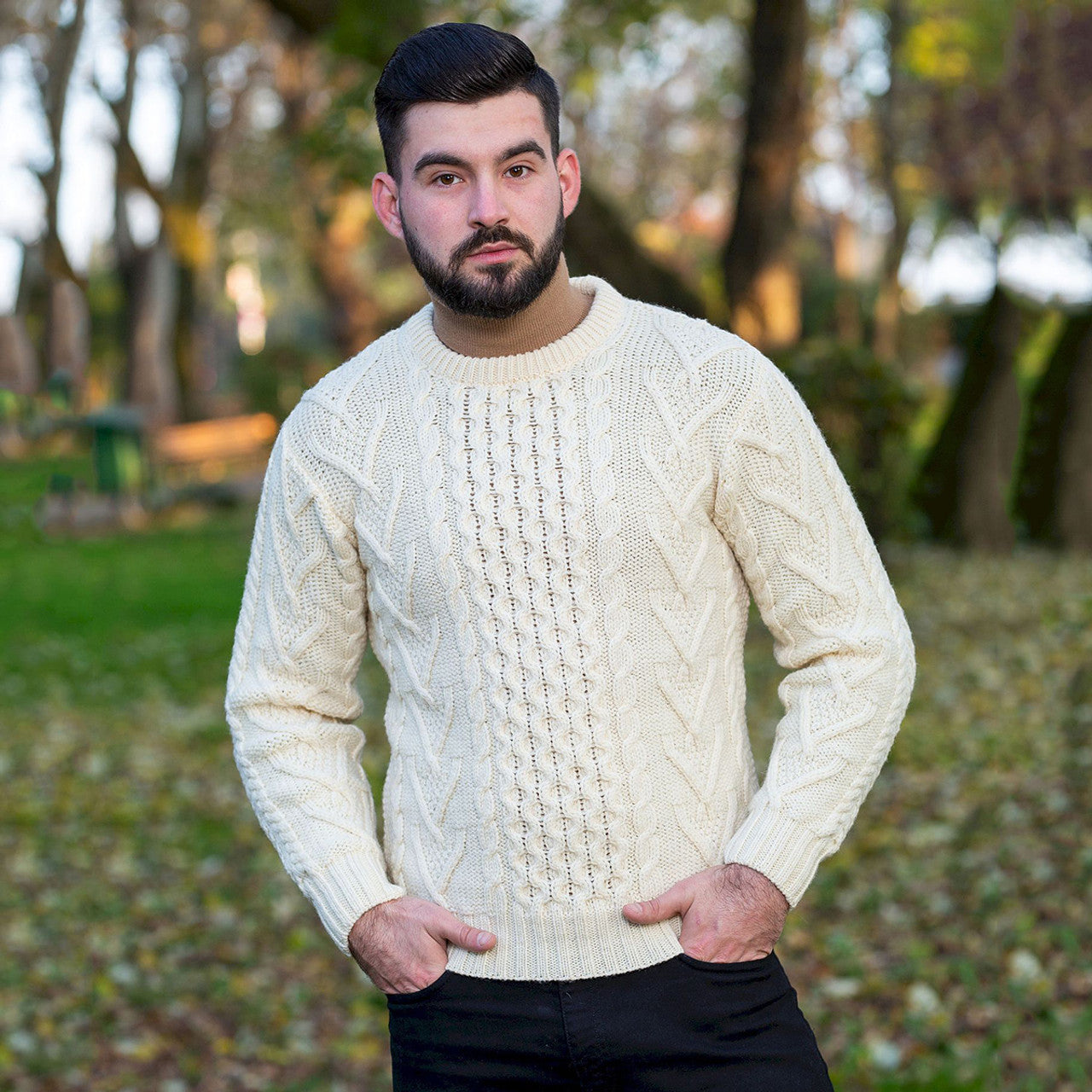 Crew Neck Irish Knit Sweaters From Ireland Men's Merino Aran