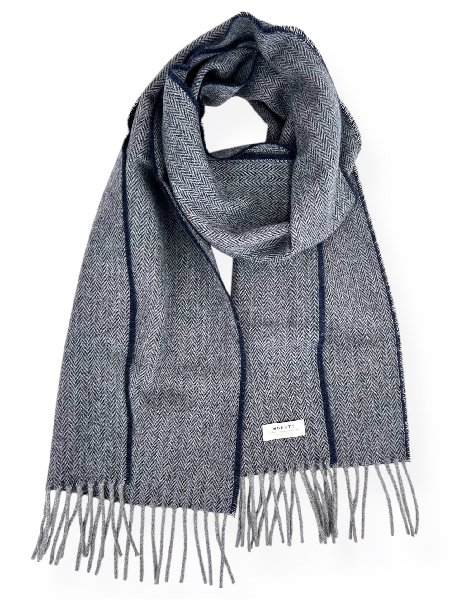 McNutt Lambswool Scarf - Navy & Grey Herringbone