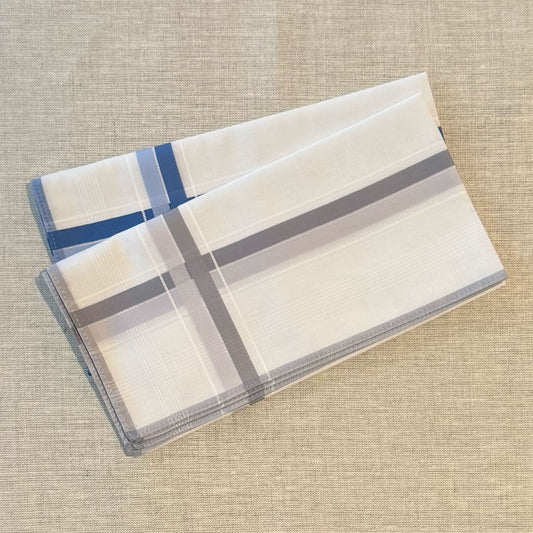 Handkerchief Men's - Luxury Cotton Satin Borders with Embossed Stripes