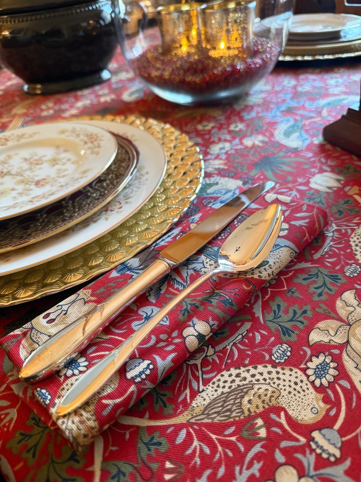 William Morris Strawberry Thief Red Tablecloth