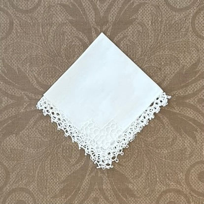 Estate/Vintage Ladies Handkerchief - White Linen With Crochet Edge and Corner
