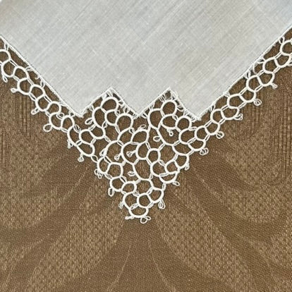 Estate/Vintage Ladies Handkerchief - White Linen With Crochet Edge and Corner