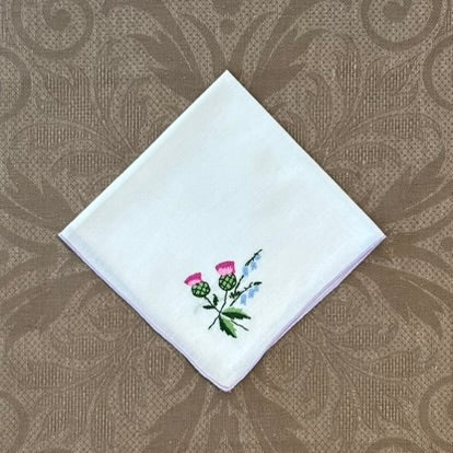 Estate/Vintage Ladies Handkerchief - Soft White Cotton With Embroidered Thistle