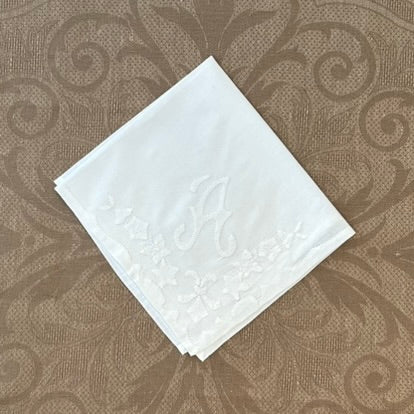 Estate/Vintage Ladies Handkerchief - Cotton with "A" Monogram Appliqué