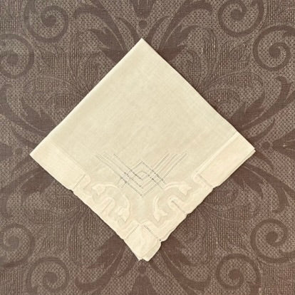 Estate/Vintage Ladies Handkerchief - Soft Yellow Cotton with Appliqué and Drawn Thread