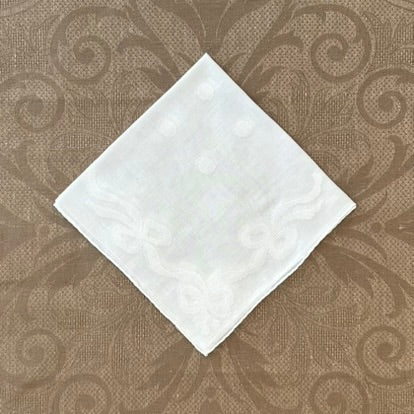 Estate/Vintage Ladies Handkerchief - Soft White Cotton With Bows & Dots Motif