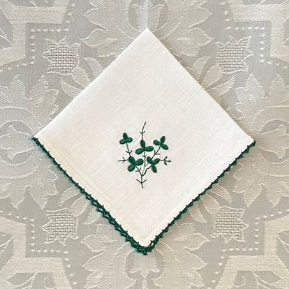 Handkerchief Ladies - Linen Green Shamrock With Picot Edge