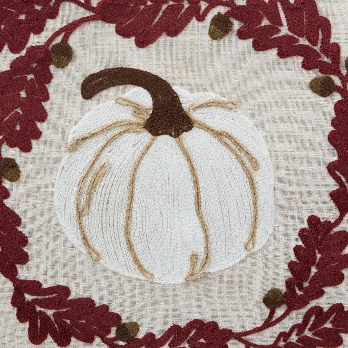 Thanksgiving Table Runner - Embroidered White Pumpkin