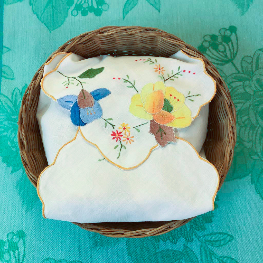 Hot Roll Cover / Bread Wrap - Blue & Yellow Flowers