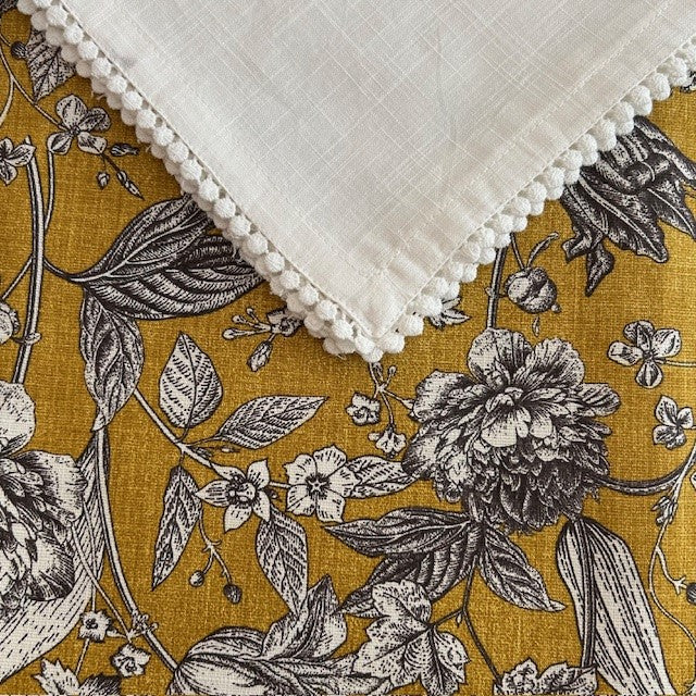 Cotton Napkins - White With Flat Pom Poms