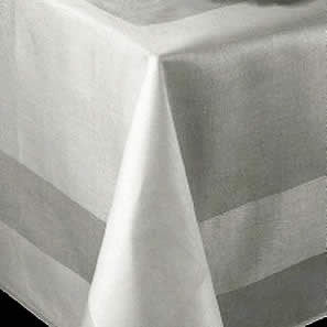 Irish Linen Damask Tablecloth - Satin Band (White)