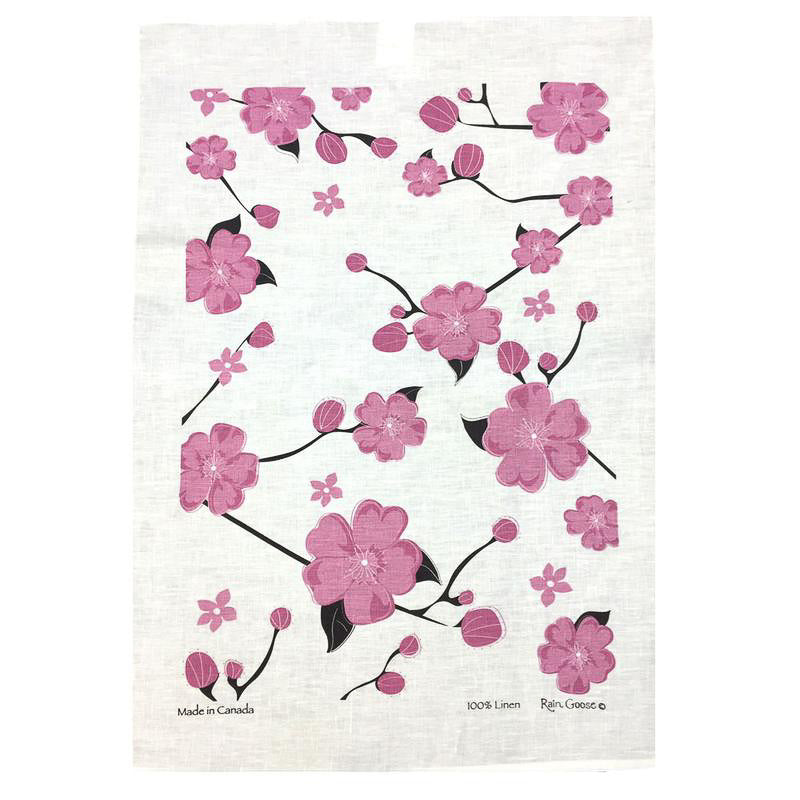 Rain Goose Linen Tea Towel "Cherry Blossom - Pink"