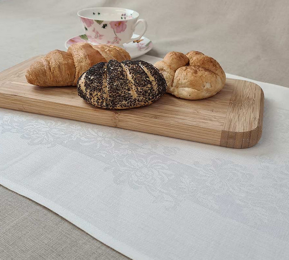 Irish Damask Linen Placemats - Chrysanthemum Design White