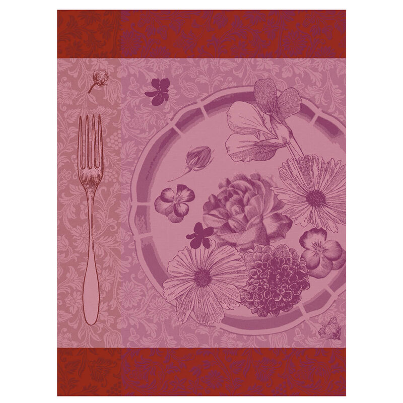 Le Jacquard Français Tea Towel "Fleurs à Croquer" Flower Red