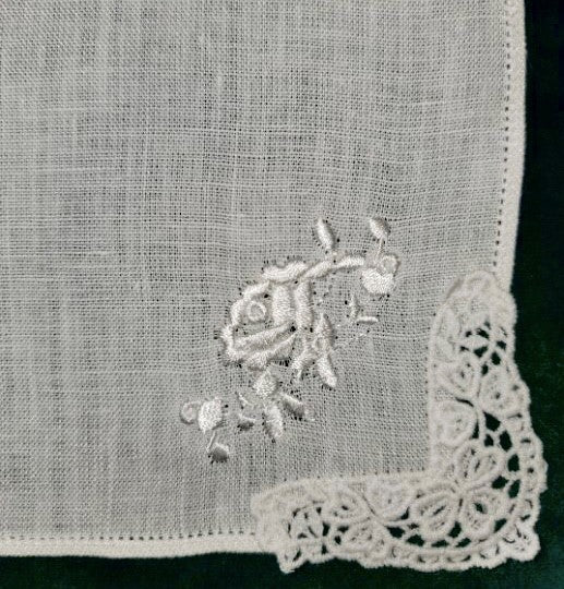 Handkerchief Ladies - Linen White Rose