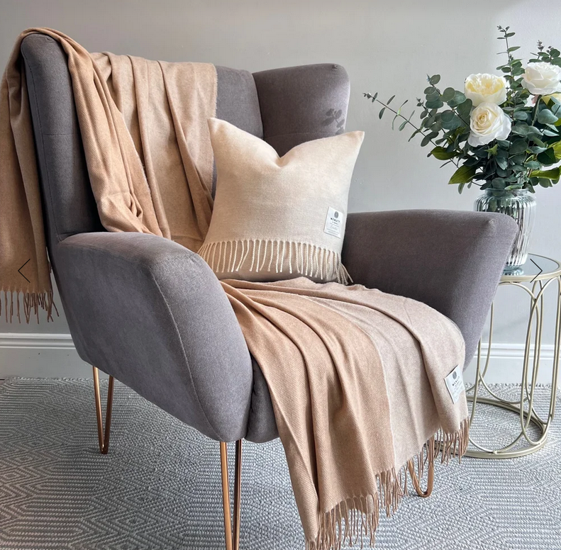 McNutt 100% Cashmere Reversible Throw "Natural & Sand"