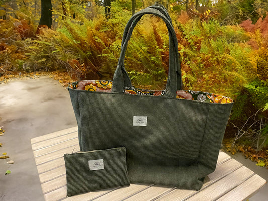 Cotton Corduroy Market Tote - "Anthonin" Khaki