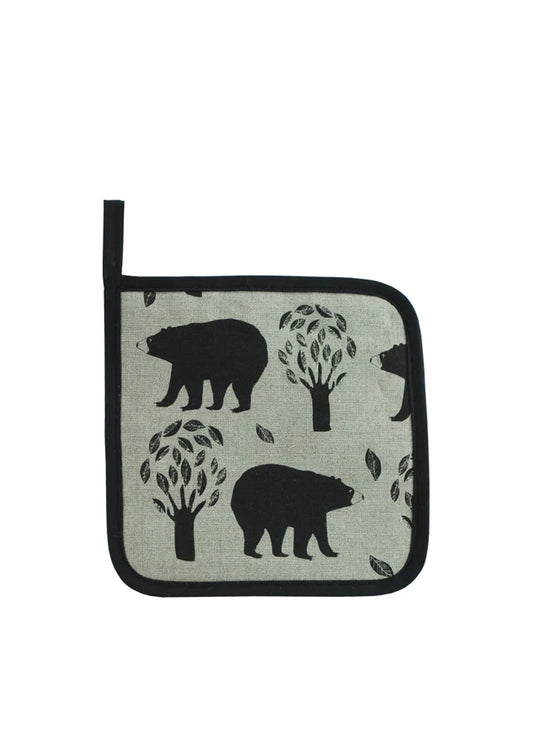 Rain Goose Linen Pot Holder "Woodland Bears" Taupe