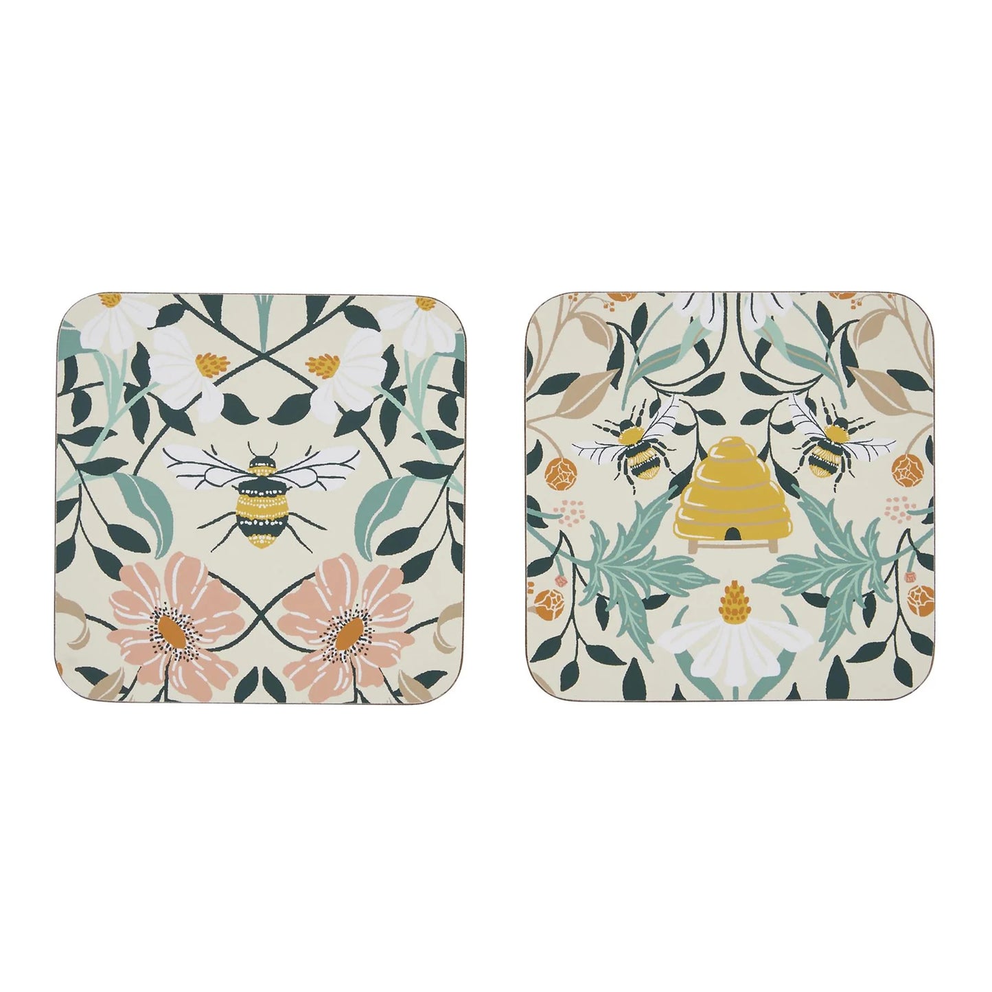Cork-Backed Coasters "Bee Bloom"