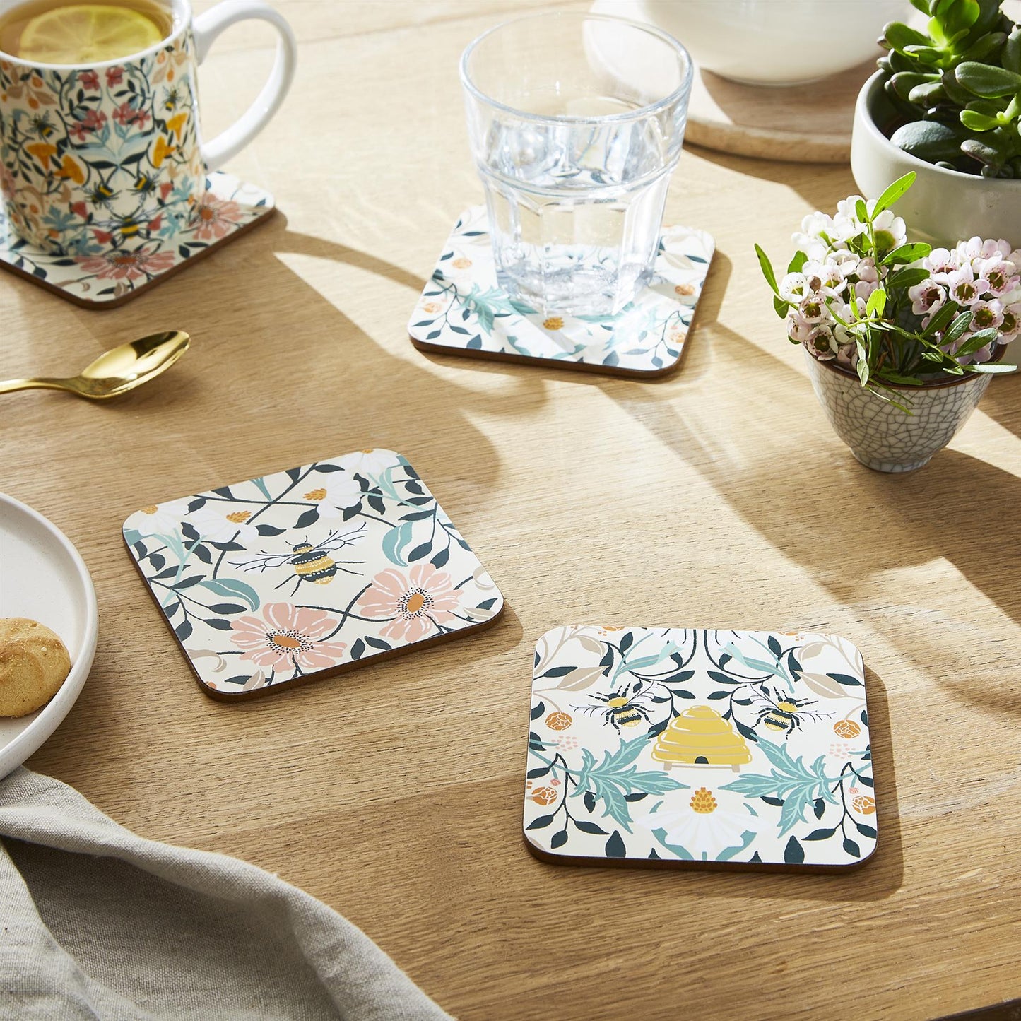 Cork-Backed Coasters "Bee Bloom"