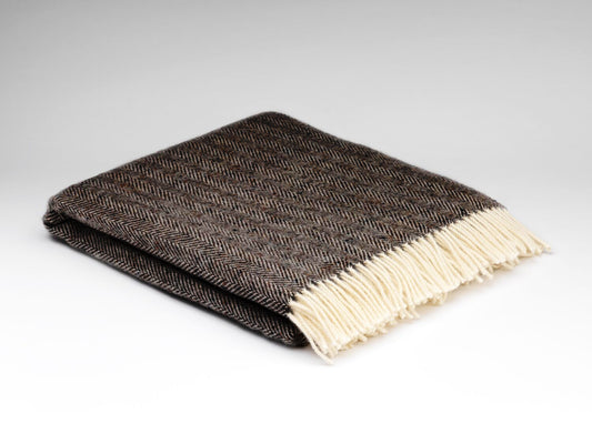McNutt Merino Wool Throw "Heritage Black & White Herringbone"