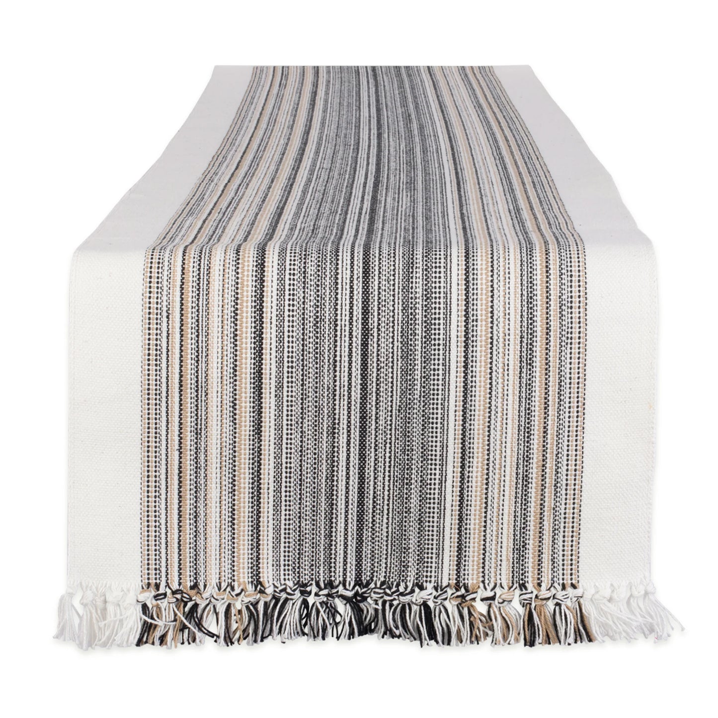 Cotton Runner - Black Stripe Fringe Ribbed