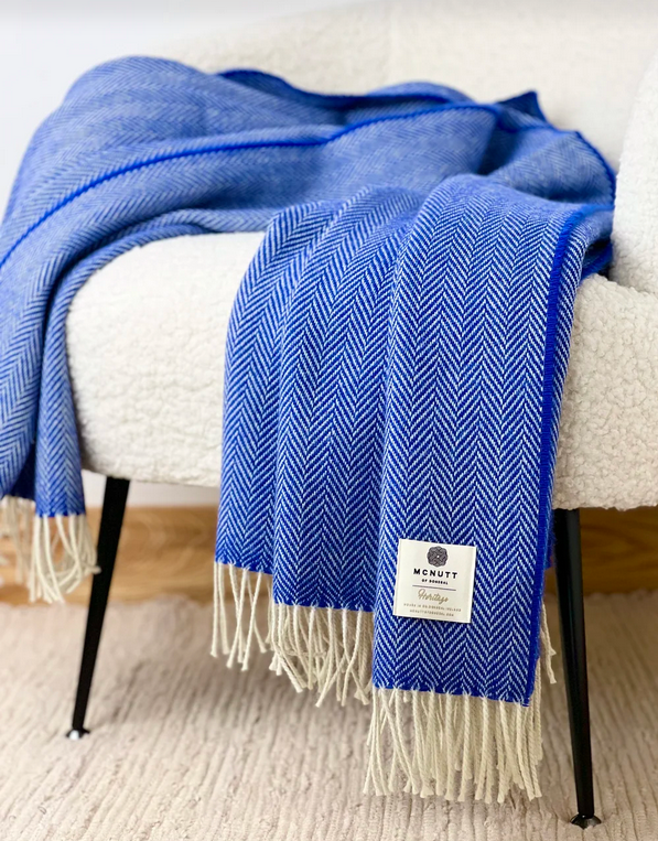 McNutt Merino Wool Throw "Heritage Bluebell Herringbone"
